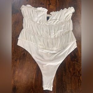 White Ruffled Majorelle Revolve Bodysuit